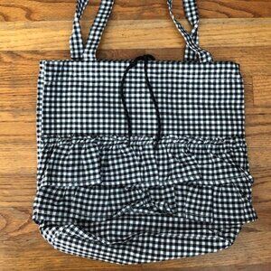 NEW Black Tote Bag Plaid Checked Gingham Ruffles Frills Toggle Fabric Cute
